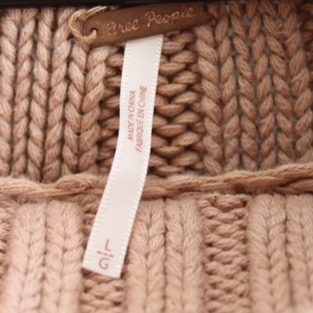 Free People Tan Light Brown Chunky Knit Mock-Neck Sweetheart Sweater Size Large - Picture 3 of 6